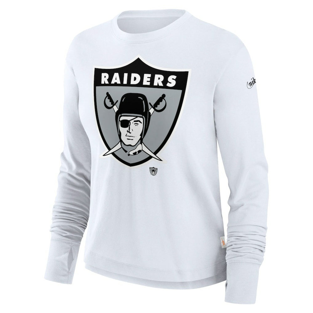 Las Vegas Raiders Women's Large Logo Cropped Long Sleeve Fashion T-Shirt - White - Nike