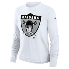 Las Vegas Raiders Women's Large Logo Cropped Long Sleeve Fashion T-Shirt - White - Nike