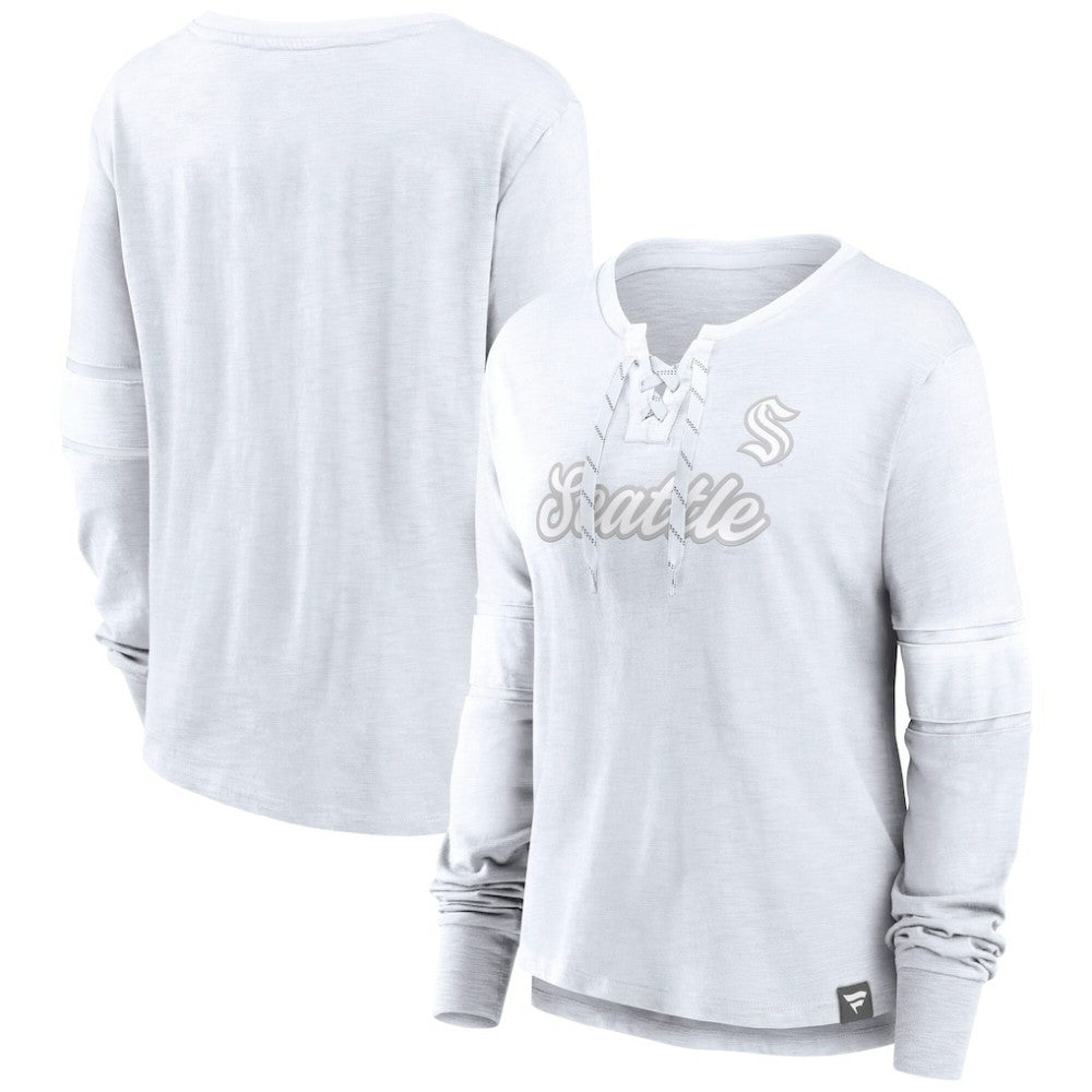 Seattle Kraken Fanatics Women's White Out Lace-Up Fashion Long Sleeve T-Shirt | Fanatics near me