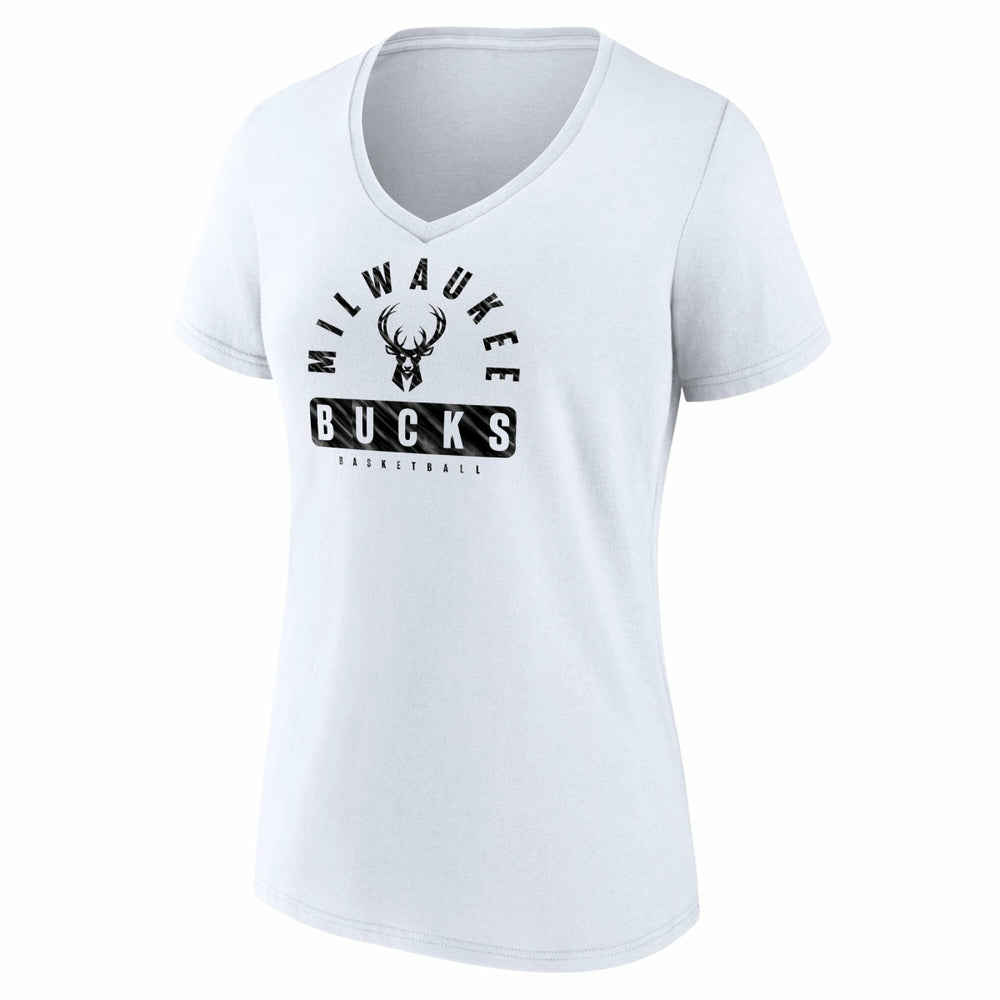 Fanatics Milwaukee Bucks Women's Bench Warmer V-Neck T-Shirt White