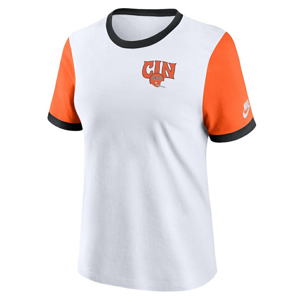 Cincinnati Bengals Women's Rewind Ringer Tri-Blend T-Shirt - White - Nike