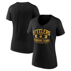 Pittsburgh Steelers Women's Training Camp Stripe V-Neck T-Shirt - Black - Fanatics