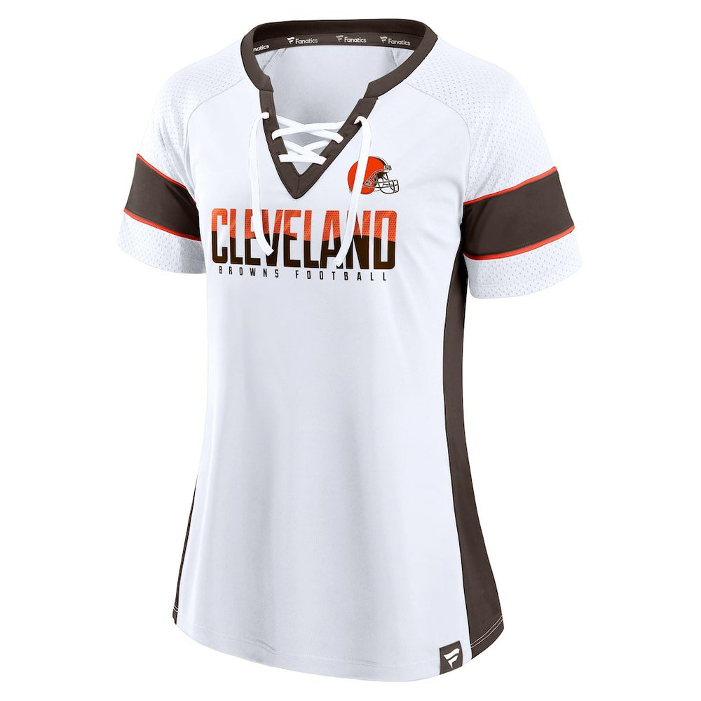 Cleveland Browns Women's Athena Lace-Up V-Neck T-Shirt - White - Fanatics
