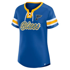 St. Louis Blues Fanatics Women's Iconic Athena Lace-Up T-Shirt - Blue | Fanatics on sale