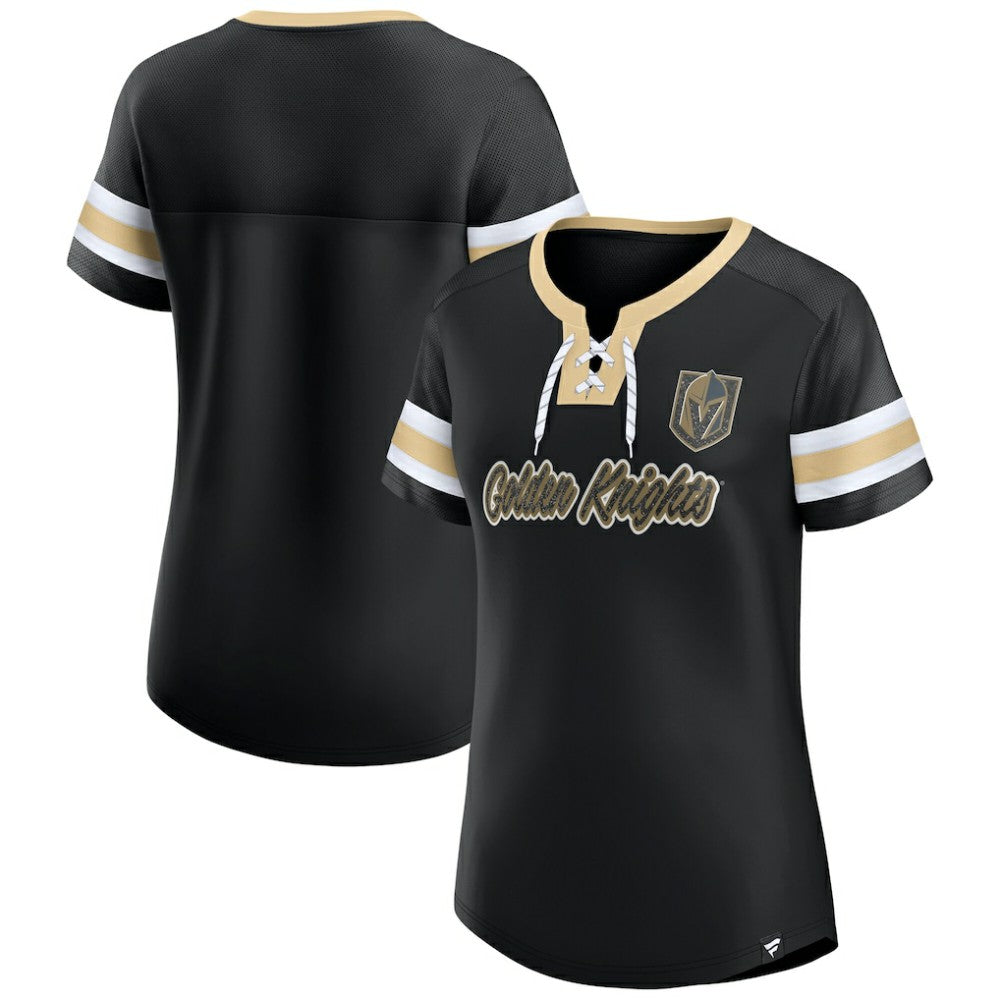 Vegas Golden Knights Fanatics Women's Iconic Athena Lace-Up T-Shirt - Black | Fanatics Lifestyle