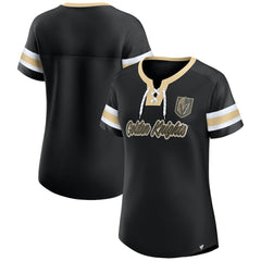 Vegas Golden Knights Fanatics Women's Iconic Athena Lace-Up T-Shirt - Black | Fanatics Lifestyle