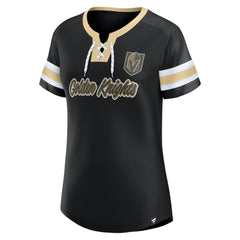Vegas Golden Knights Fanatics Women's Iconic Athena Lace-Up T-Shirt - Black | Fanatics Lifestyle
