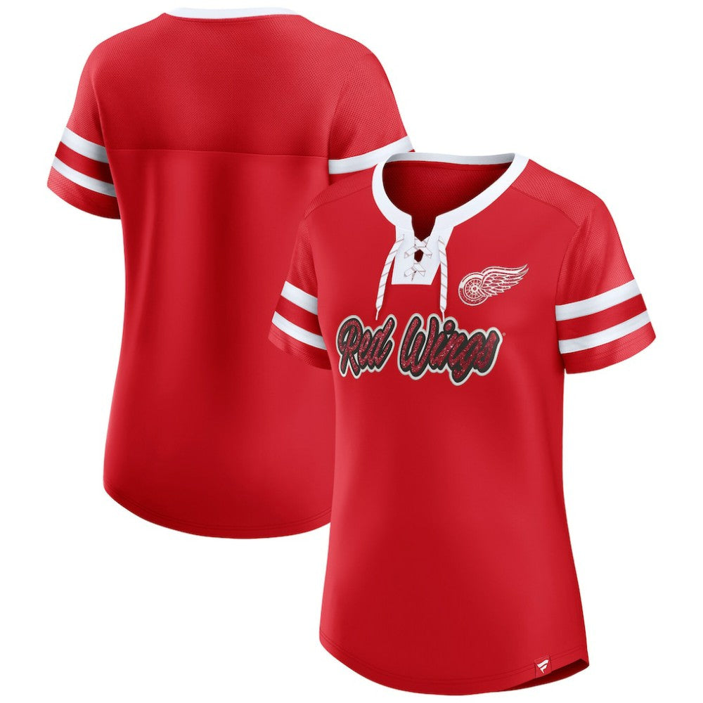 Detroit Red Wings Fanatics Women's Iconic Athena Lace-Up T-Shirt - Red | Fanatics on sale