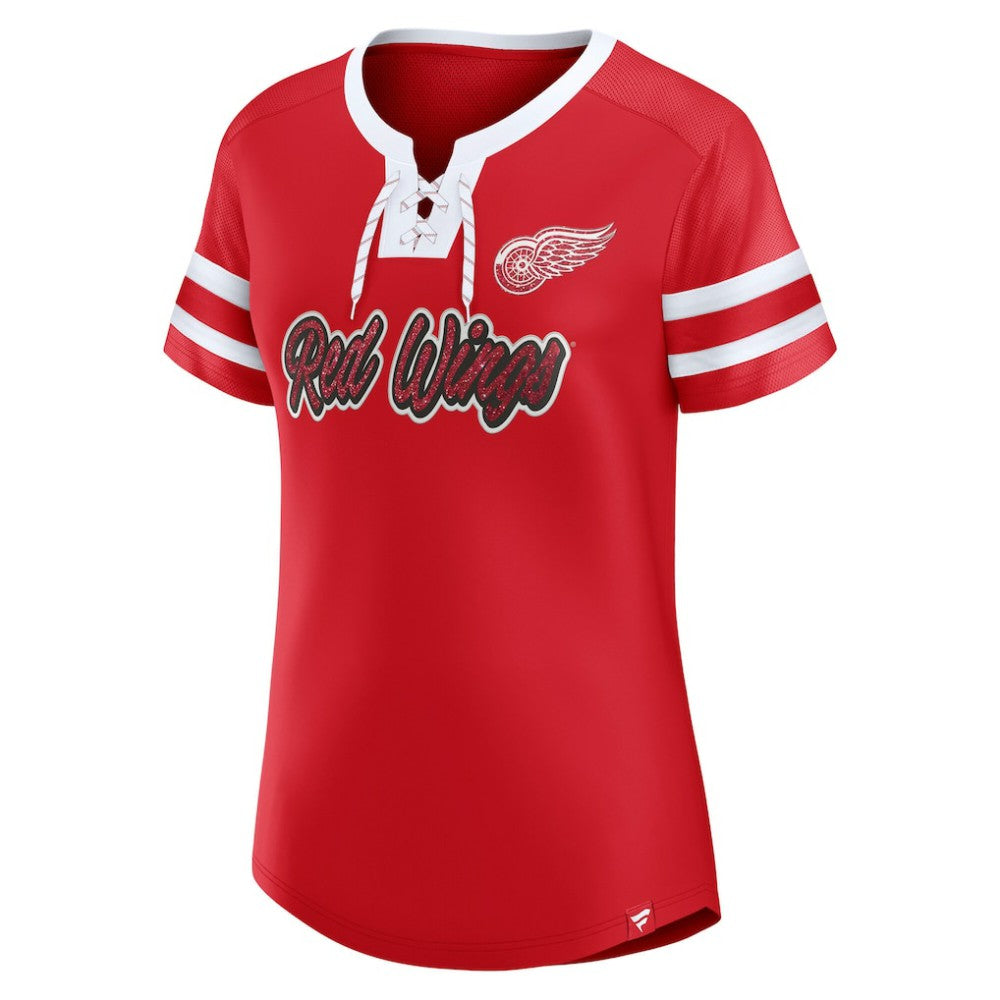 Detroit Red Wings Fanatics Women's Iconic Athena Lace-Up T-Shirt - Red | Fanatics on sale