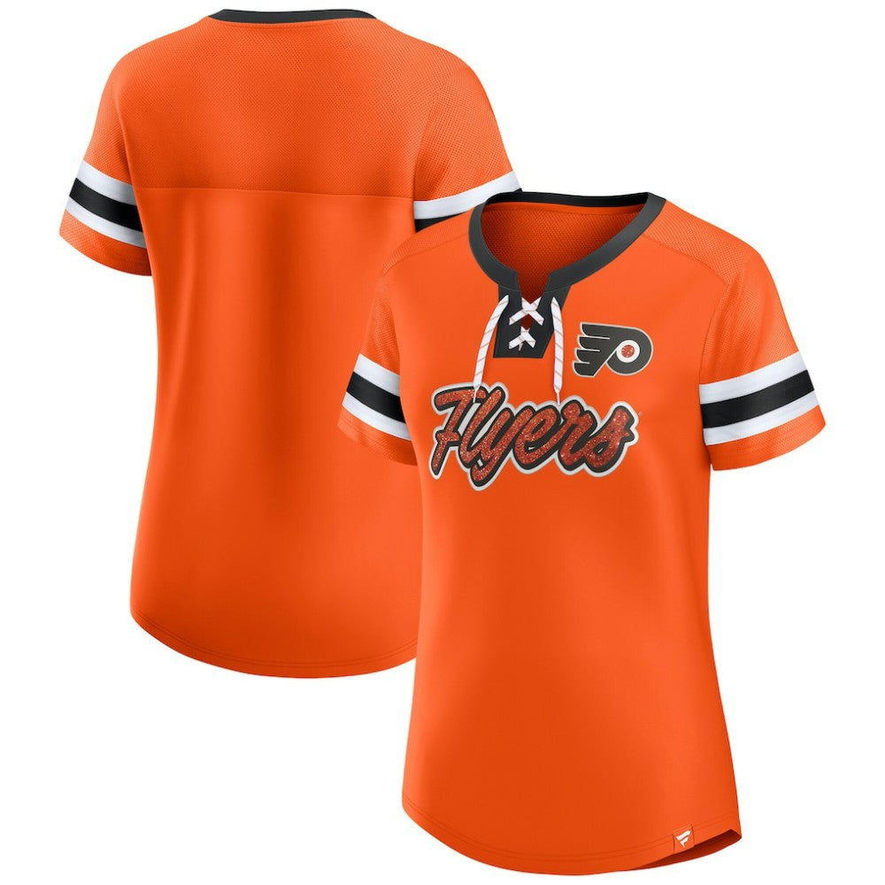 Philadelphia Flyers Fanatics Women's Iconic Athena Lace-Up T-Shirt - Orange | Fanatics sale