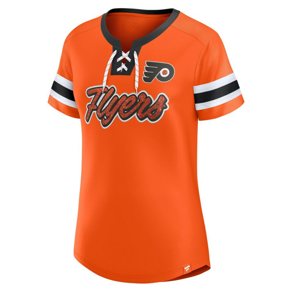 Philadelphia Flyers Fanatics Women's Iconic Athena Lace-Up T-Shirt - Orange | Fanatics sale