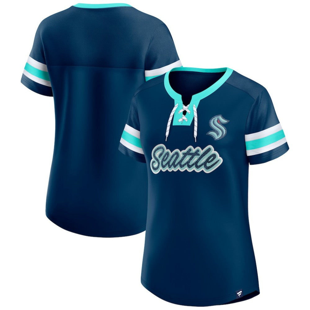 Seattle Kraken Fanatics Women's Iconic Athena Lace-Up T-Shirt - Deep Sea Blue | Fanatics near me