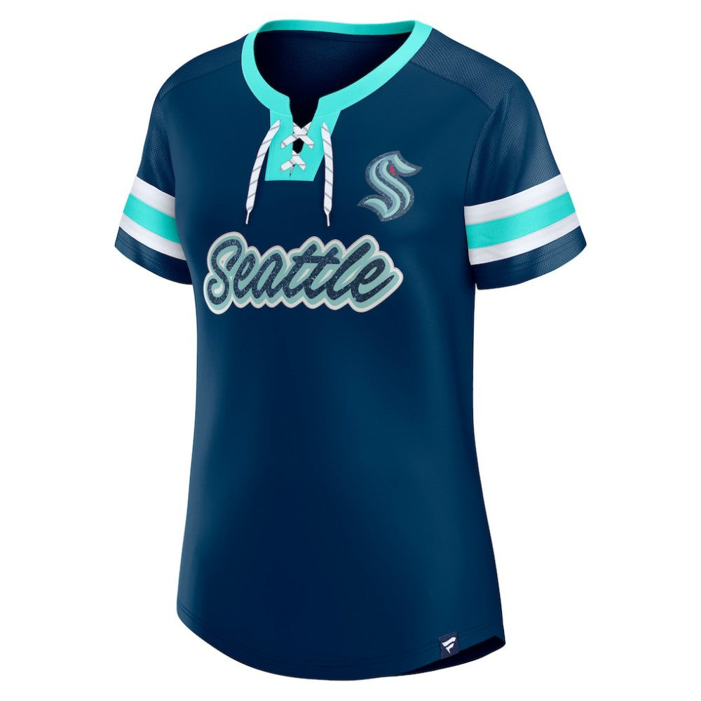 Seattle Kraken Fanatics Women's Iconic Athena Lace-Up T-Shirt - Deep Sea Blue | Fanatics near me