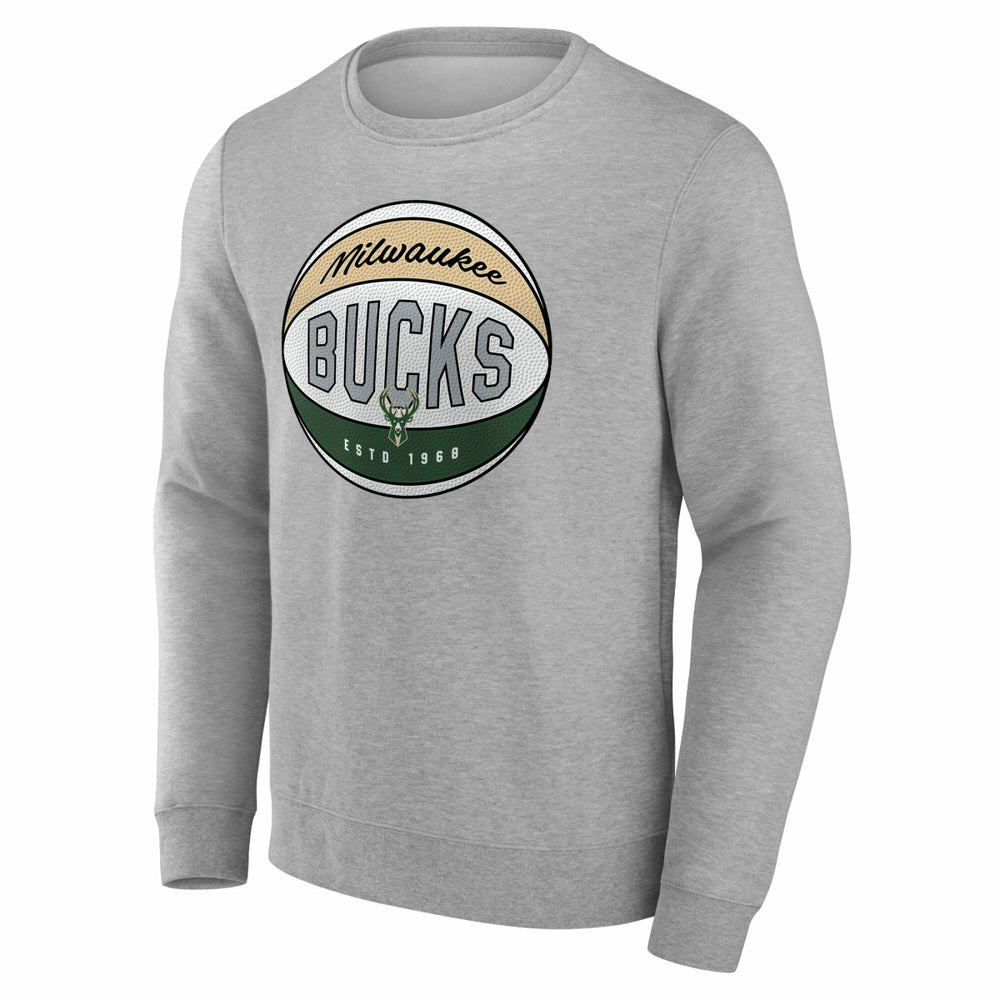 Fanatics Milwaukee Bucks True Classics Hard Color Fleece Pullover Sweatshirt Gray