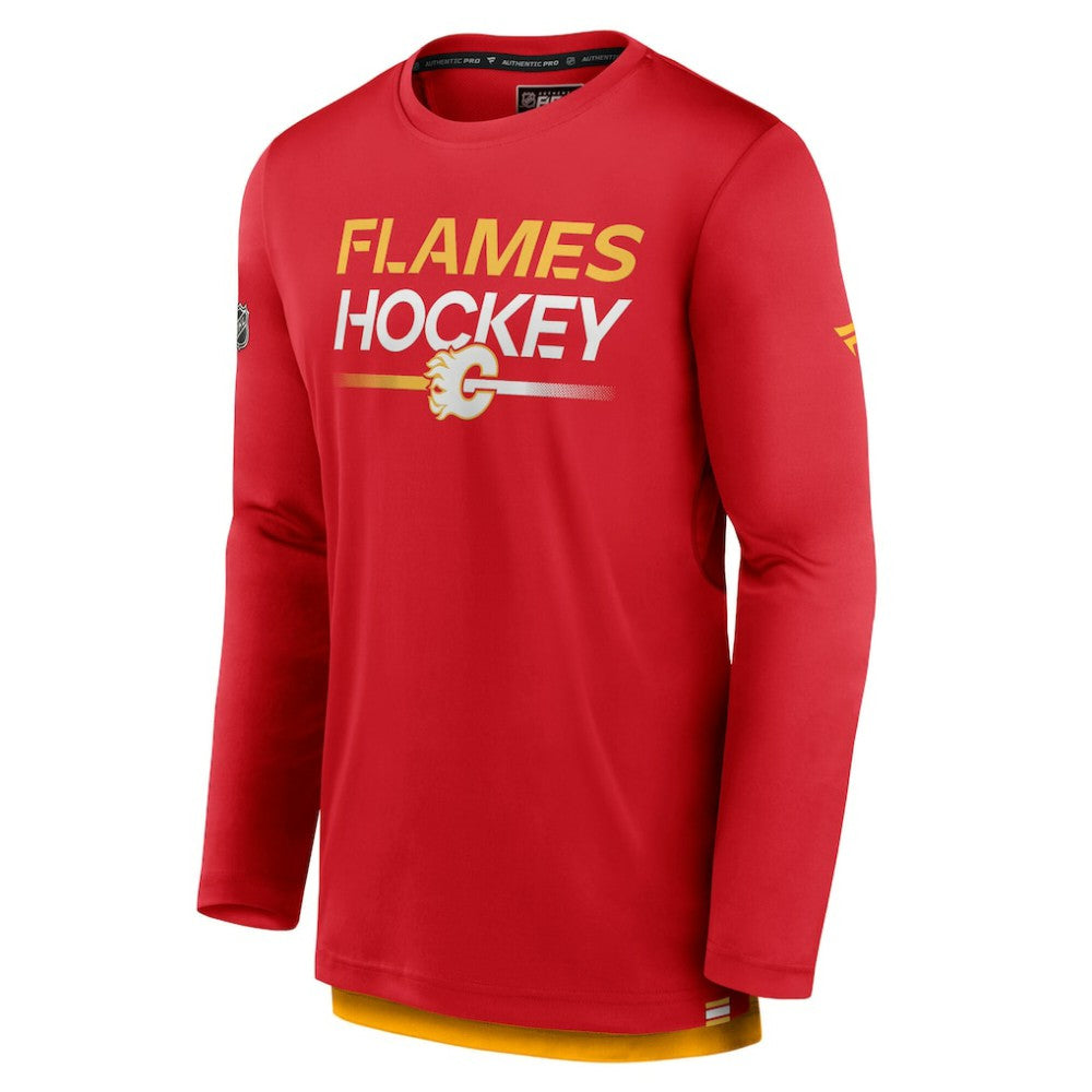 Calgary Flames Fanatics Authentic Pro Tech Long Sleeve T-Shirt - Red | Fanatics Lifestyle
