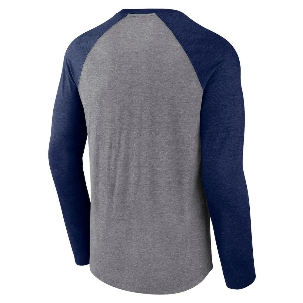 Pittsburgh Penguins Fanatics Goal Crease Raglan Tri-Blend Long Sleeve T-Shirt - Heather Gray/Heather Navy | Fanatics Lifestyle