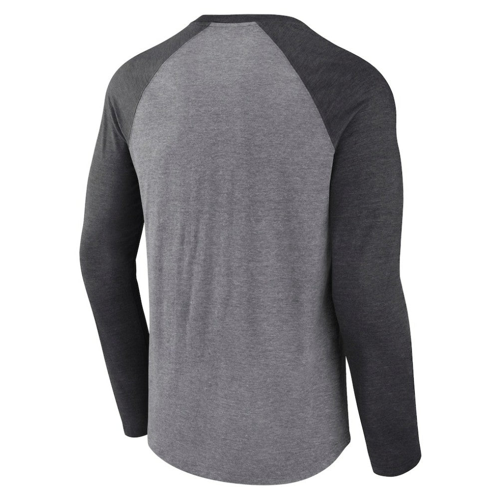 Boston Bruins Fanatics Goal Crease Raglan Tri-Blend Long Sleeve T-Shirt - Heather Gray/Heather Charcoal | Fanatics discount