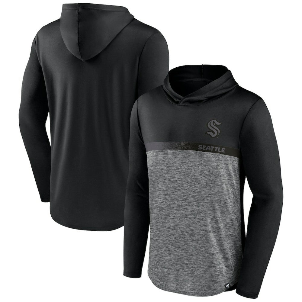 Seattle Kraken Fanatics Iconic Defender Pullover Hoodie - Black/Heather Charcoal | Fanatics on sale