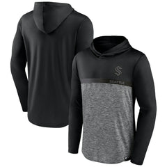 Seattle Kraken Fanatics Iconic Defender Pullover Hoodie - Black/Heather Charcoal | Fanatics on sale