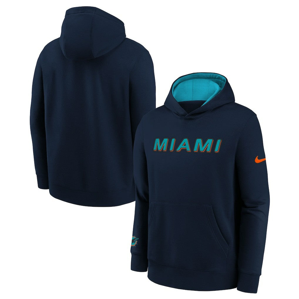 Miami Dolphins Youth 2025 Rivalries Collection Club Hoodie - Pitch Blue - Nike