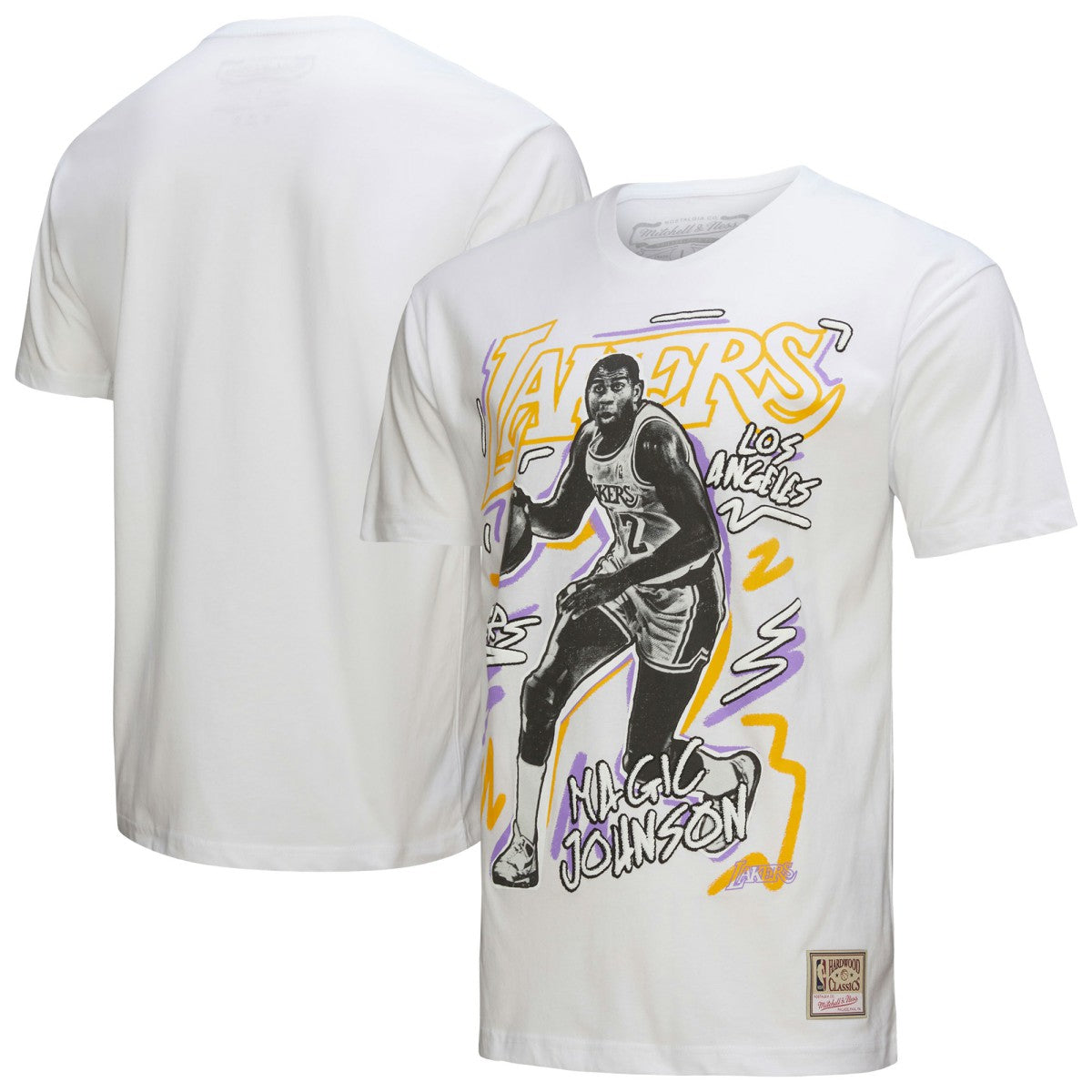 Mitchell & Ness Magic Johnson Los Angeles Lakers Hardwood Classics Chalked Up T-Shirt White