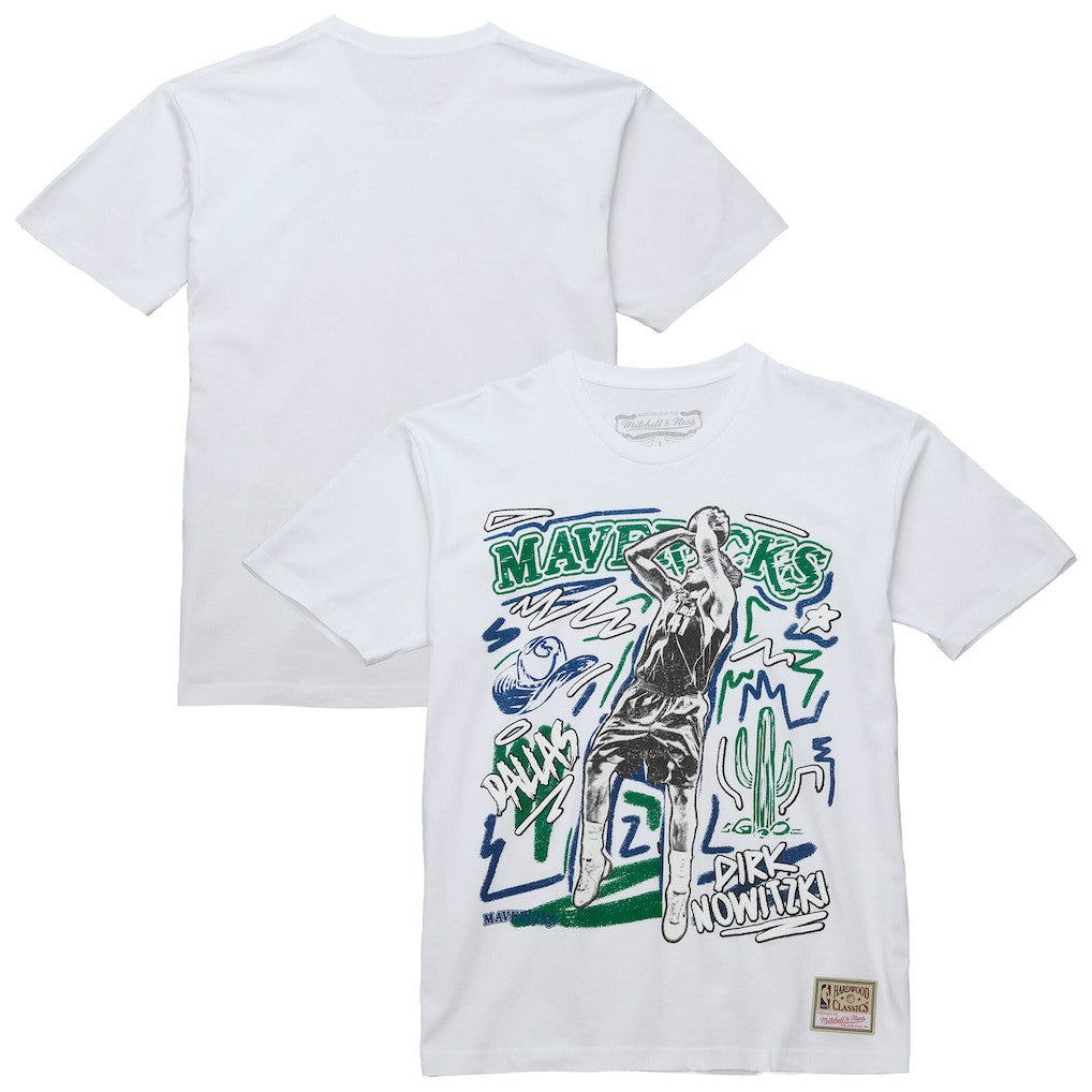 Mitchell & Ness Dirk Nowitzki Dallas Mavericks Hardwood Classics Chalked Up T-Shirt White