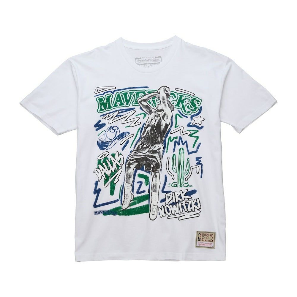 Mitchell & Ness Dirk Nowitzki Dallas Mavericks Hardwood Classics Chalked Up T-Shirt White