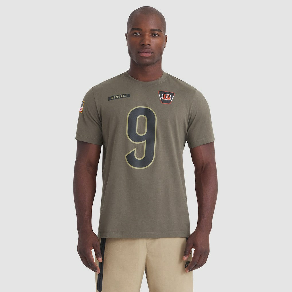 Joe Burrow Cincinnati Bengals 2025 Salute to Service Name & Number T-Shirt - Olive - Nike