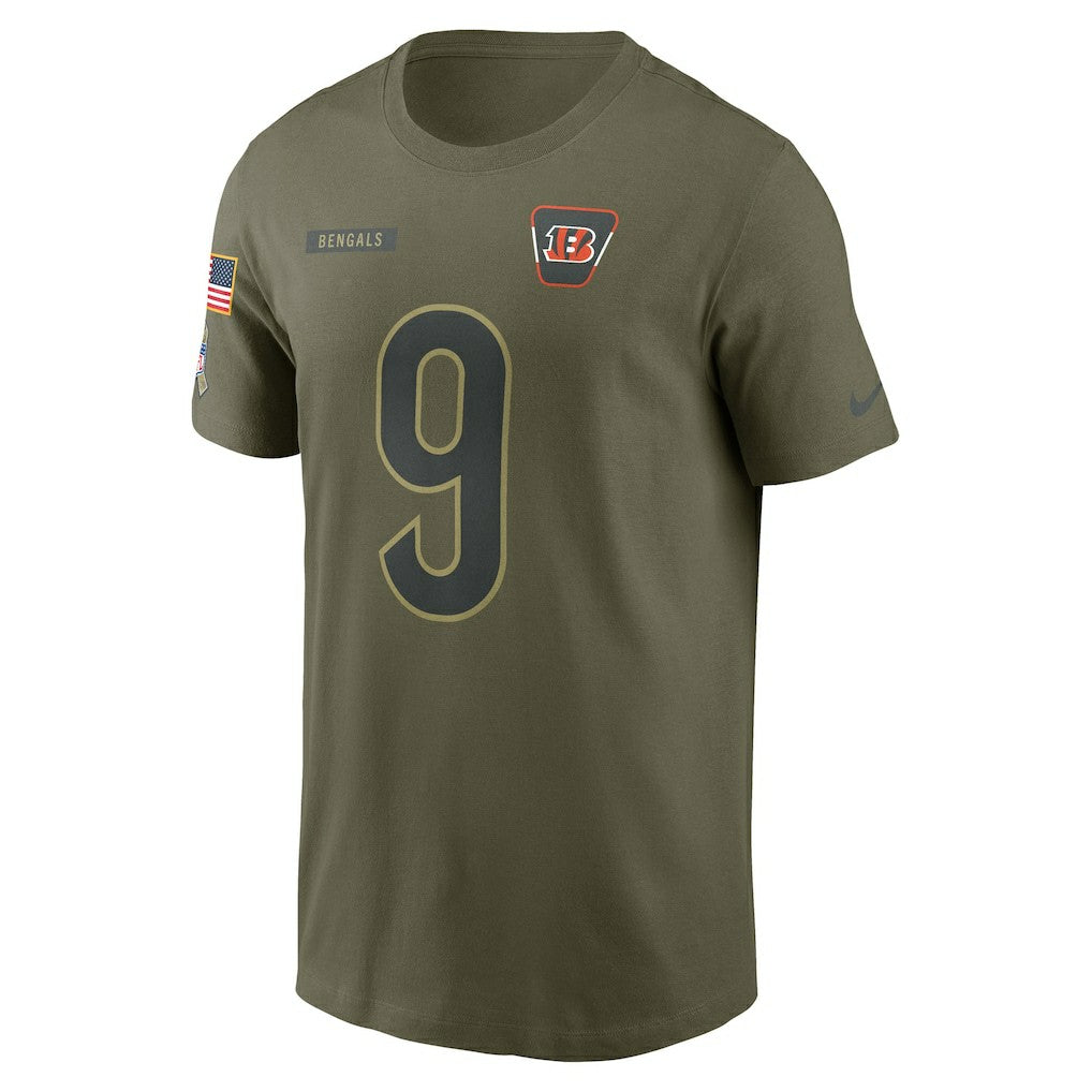 Joe Burrow Cincinnati Bengals 2025 Salute to Service Name & Number T-Shirt - Olive - Nike