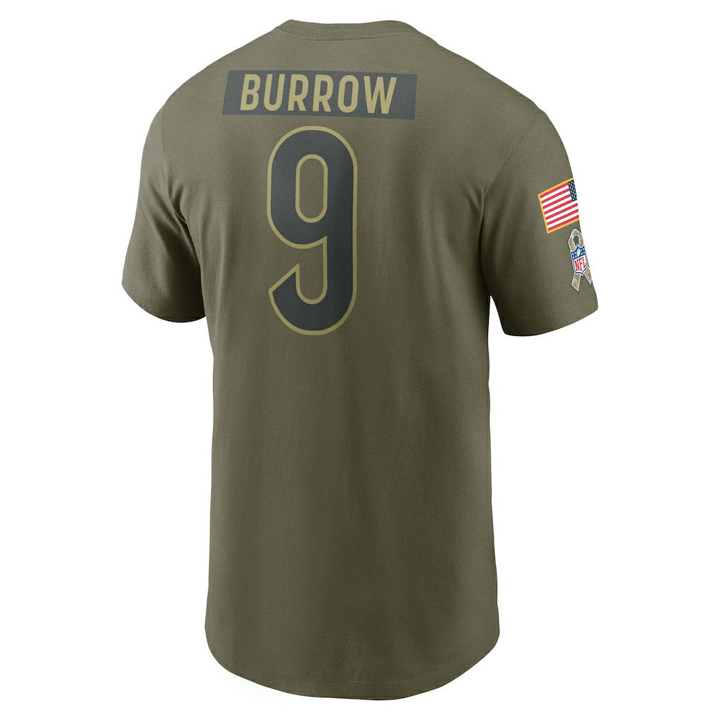 Joe Burrow Cincinnati Bengals 2025 Salute to Service Name & Number T-Shirt - Olive - Nike