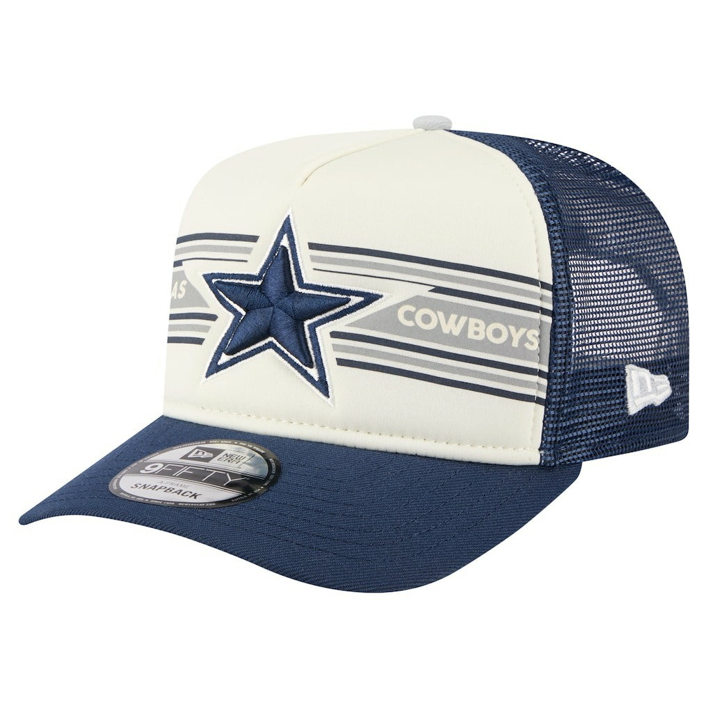 Dallas Cowboys New Era Youth Banner A-Frame 9FIFTY Trucker Snapback Hat - Cream/Navy - NFL