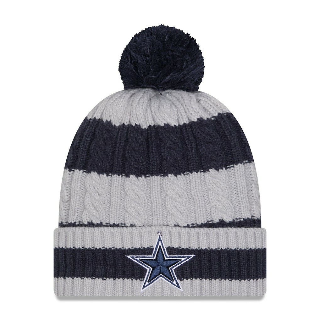 Dallas Cowboys New Era Women's Braided Cuffed Knit Hat with Pom - Navy - NFL