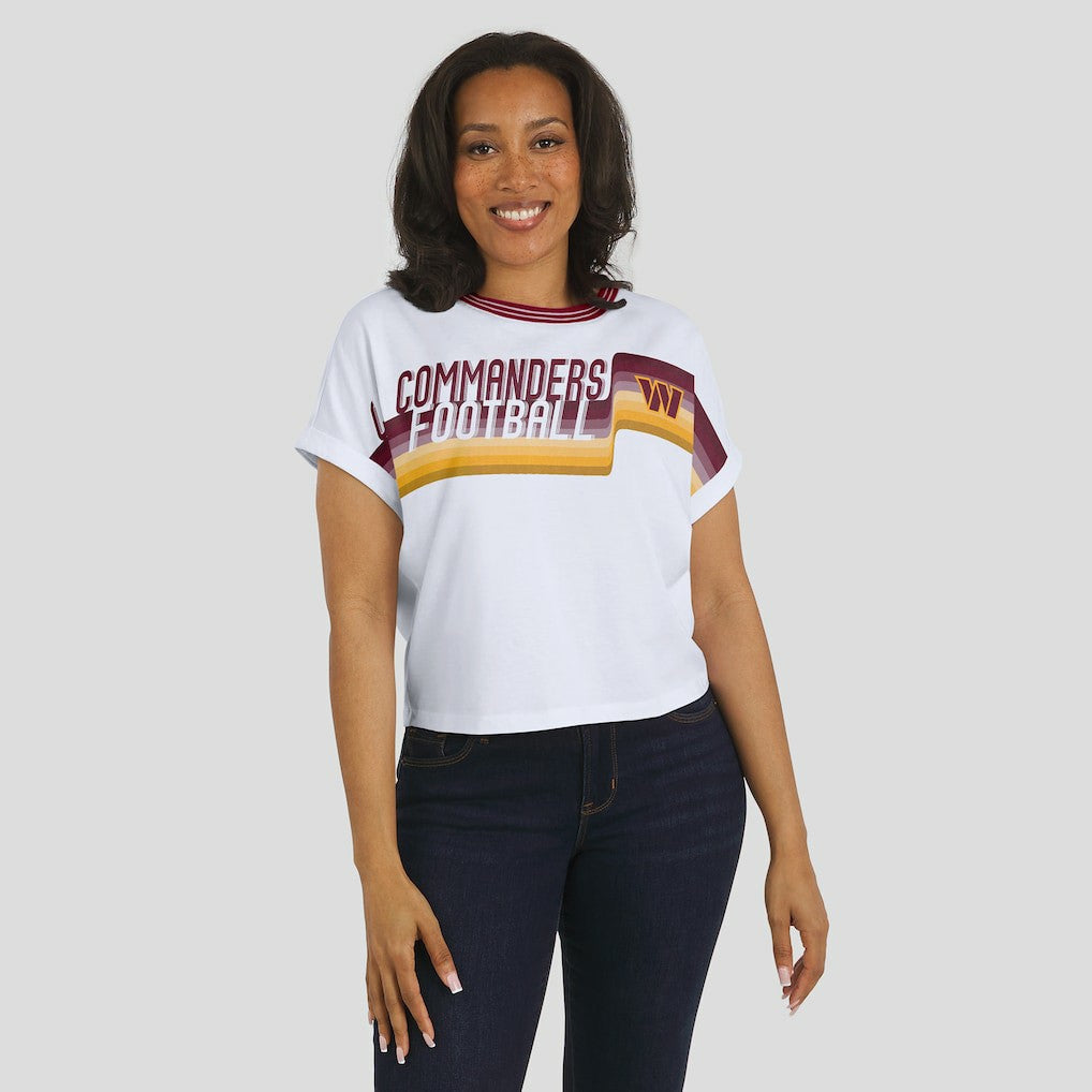 Washington Commanders WEAR by Erin Andrews Women's Cropped Center Stripe Dolman T-Shirt - White - NFL