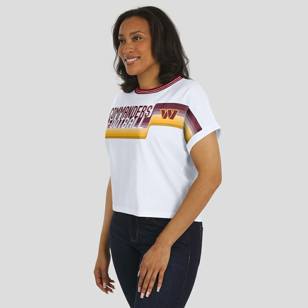Washington Commanders WEAR by Erin Andrews Women's Cropped Center Stripe Dolman T-Shirt - White - NFL
