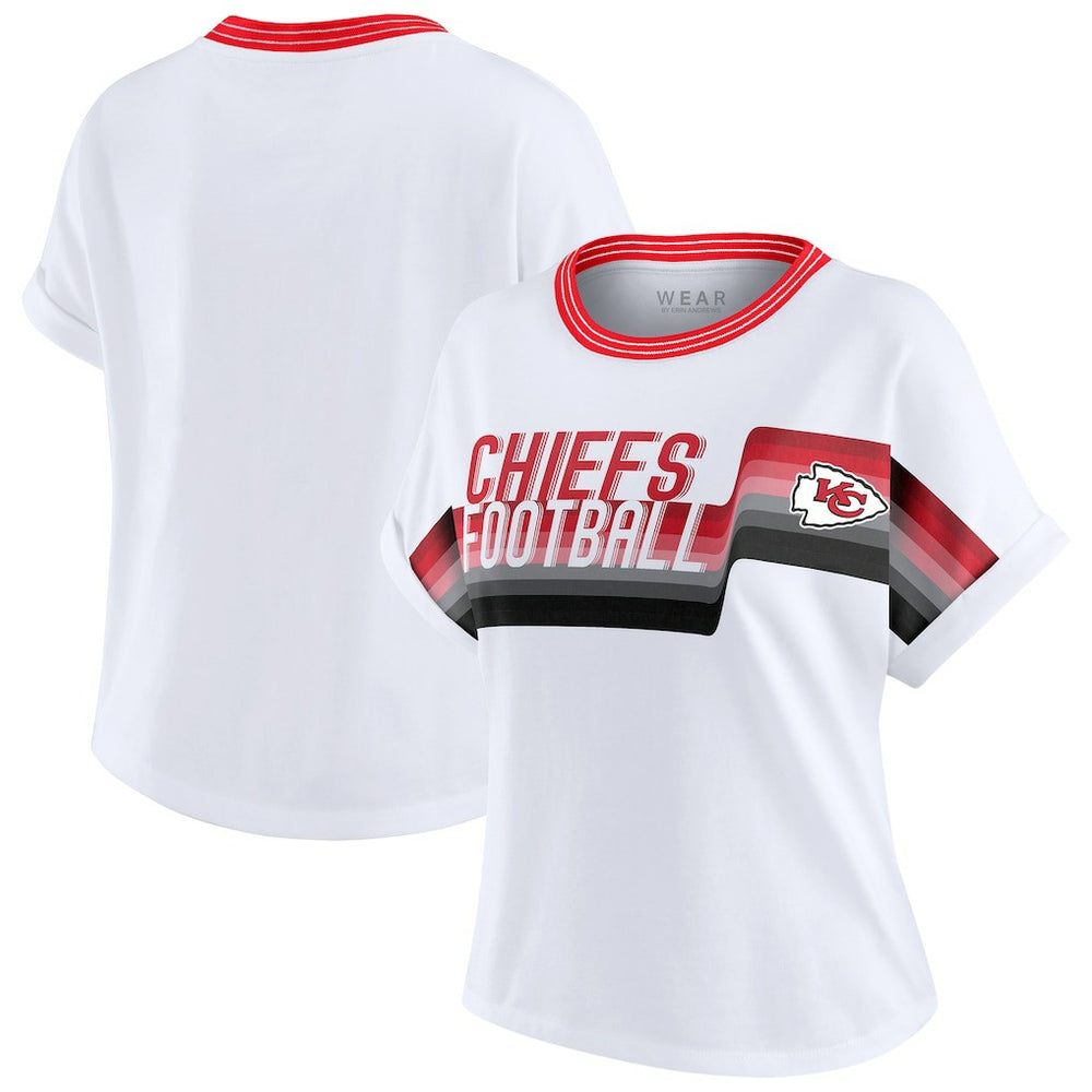 Kansas City Chiefs WEAR by Erin Andrews Women's Cropped Center Stripe Dolman T-Shirt - White - NFL