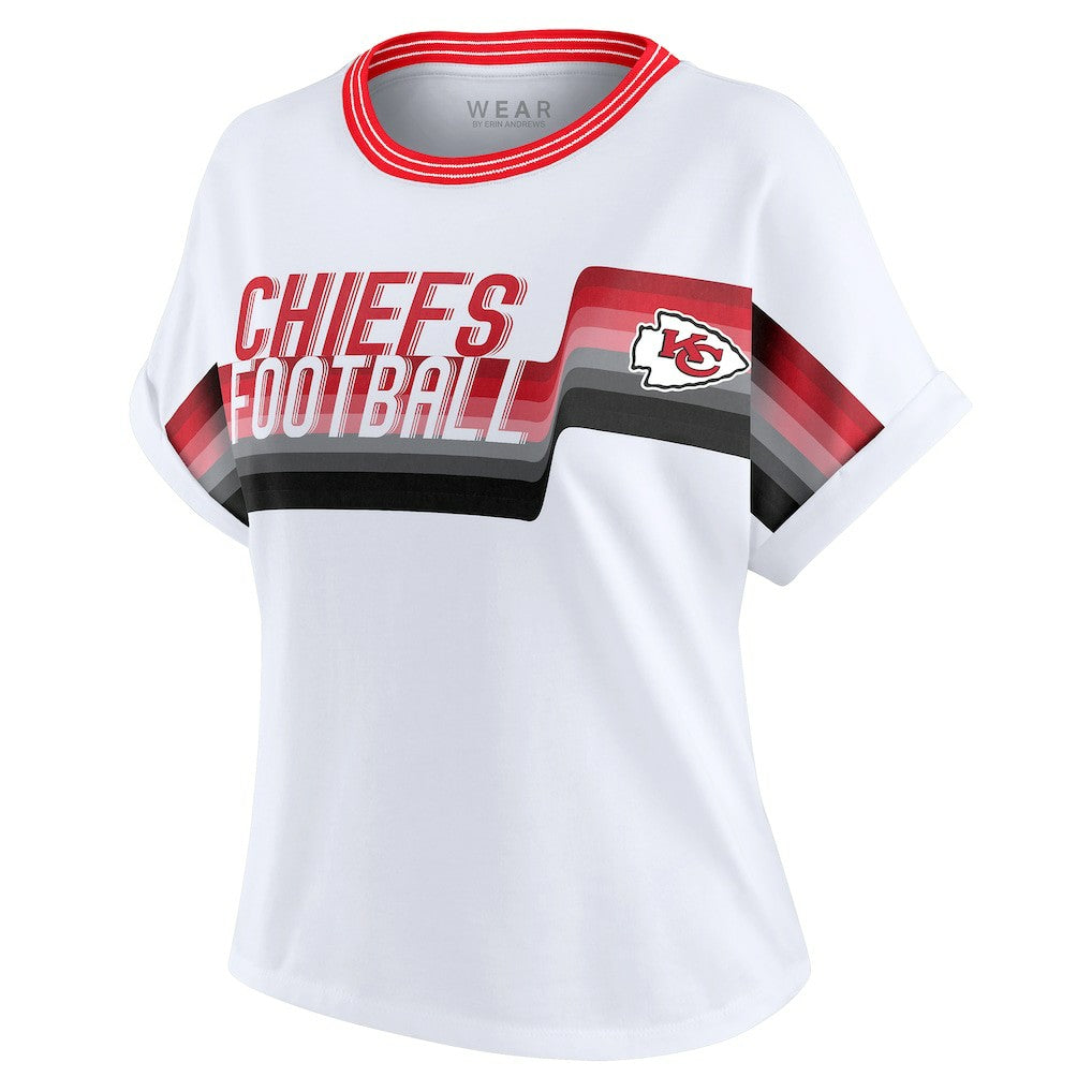 Kansas City Chiefs WEAR by Erin Andrews Women's Cropped Center Stripe Dolman T-Shirt - White - NFL