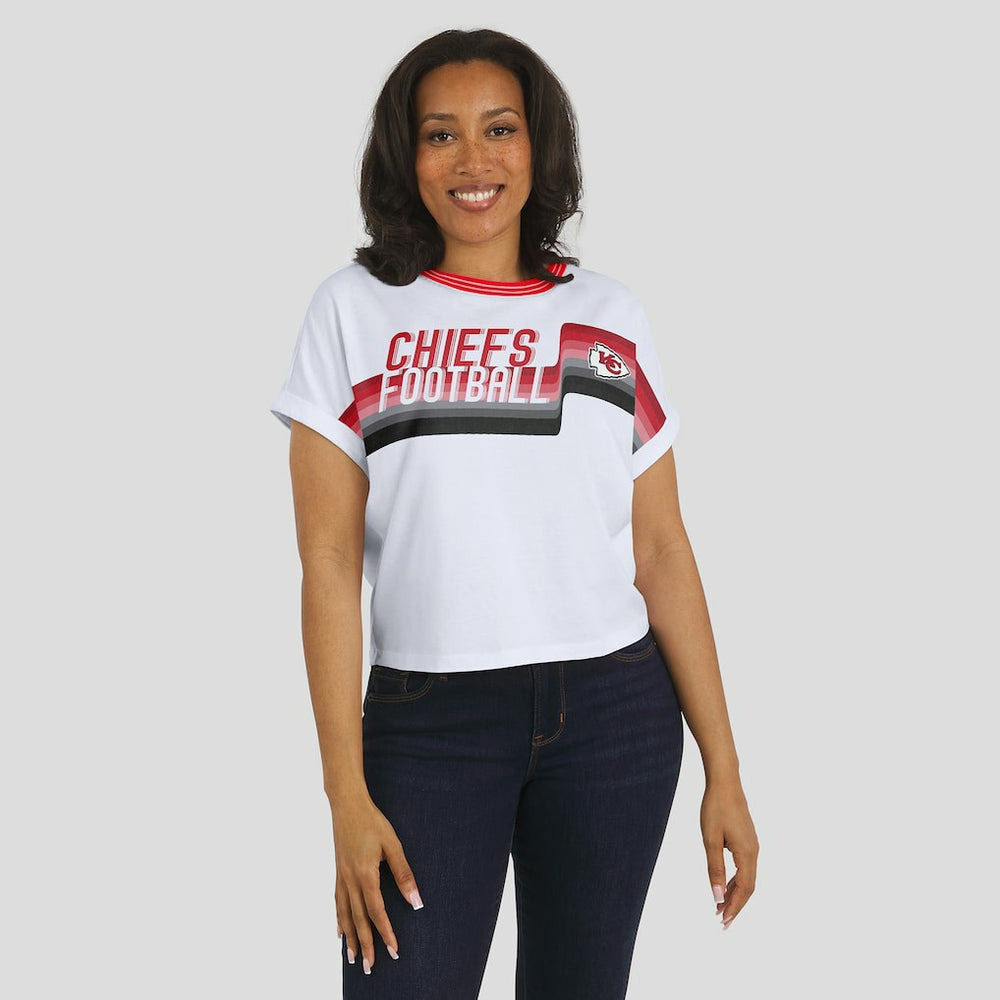 Kansas City Chiefs WEAR by Erin Andrews Women's Cropped Center Stripe Dolman T-Shirt - White - NFL