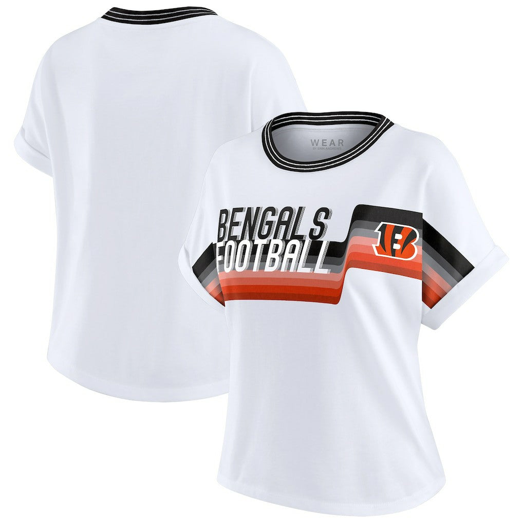 Cincinnati Bengals WEAR by Erin Andrews Women's Cropped Center Stripe Dolman T-Shirt - White - NFL