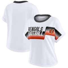 Cincinnati Bengals WEAR by Erin Andrews Women's Cropped Center Stripe Dolman T-Shirt - White - NFL