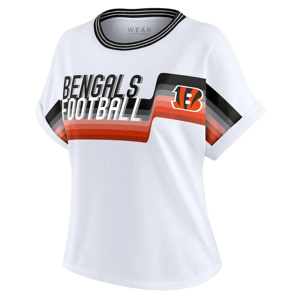Cincinnati Bengals WEAR by Erin Andrews Women's Cropped Center Stripe Dolman T-Shirt - White - NFL