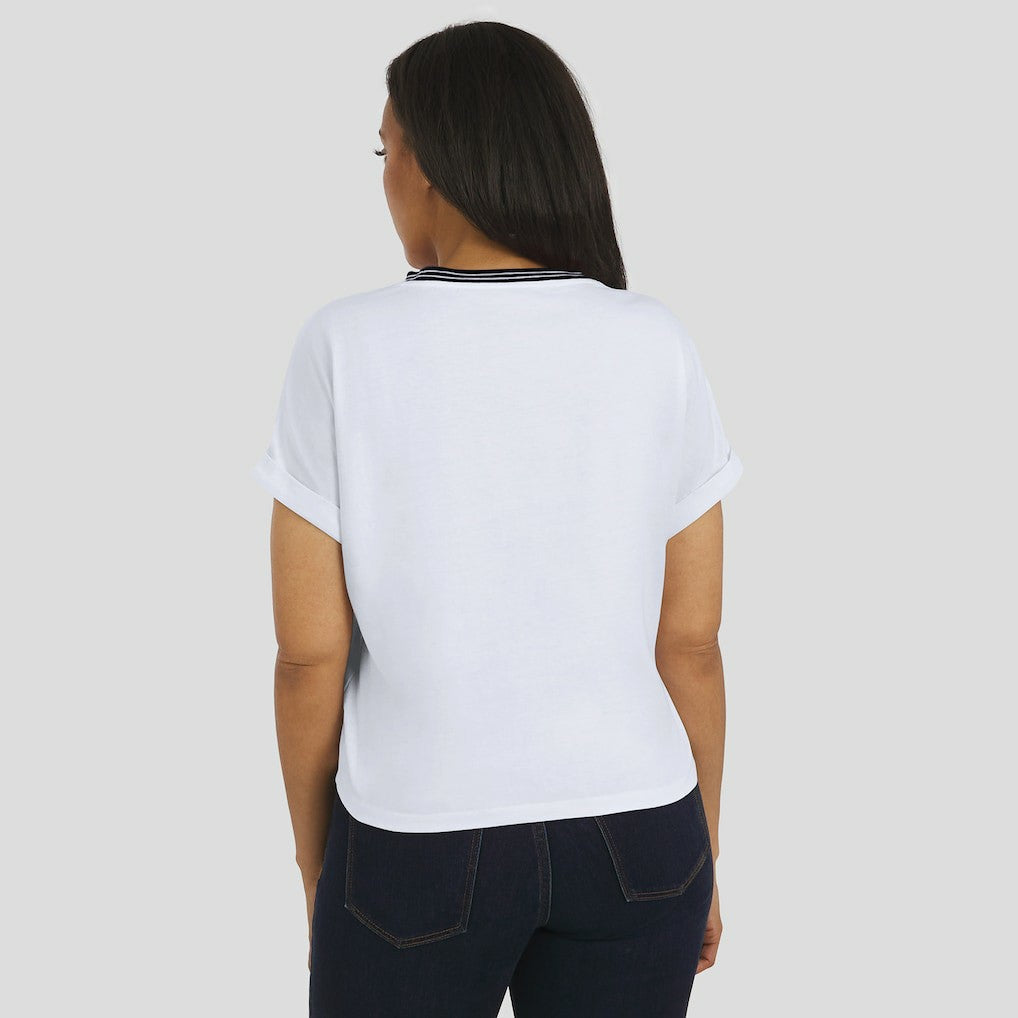 Cincinnati Bengals WEAR by Erin Andrews Women's Cropped Center Stripe Dolman T-Shirt - White - NFL