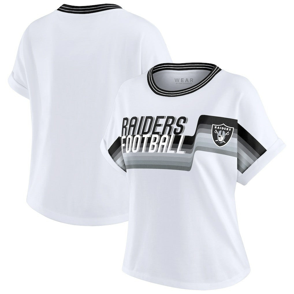 Las Vegas Raiders WEAR by Erin Andrews Women's Cropped Center Stripe Dolman T-Shirt - White - NFL