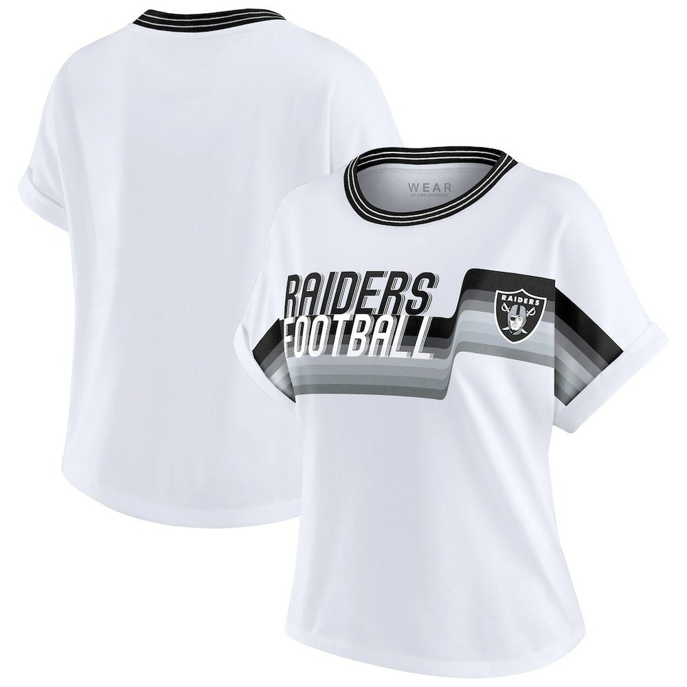 Las Vegas Raiders WEAR by Erin Andrews Women's Cropped Center Stripe Dolman T-Shirt - White - NFL