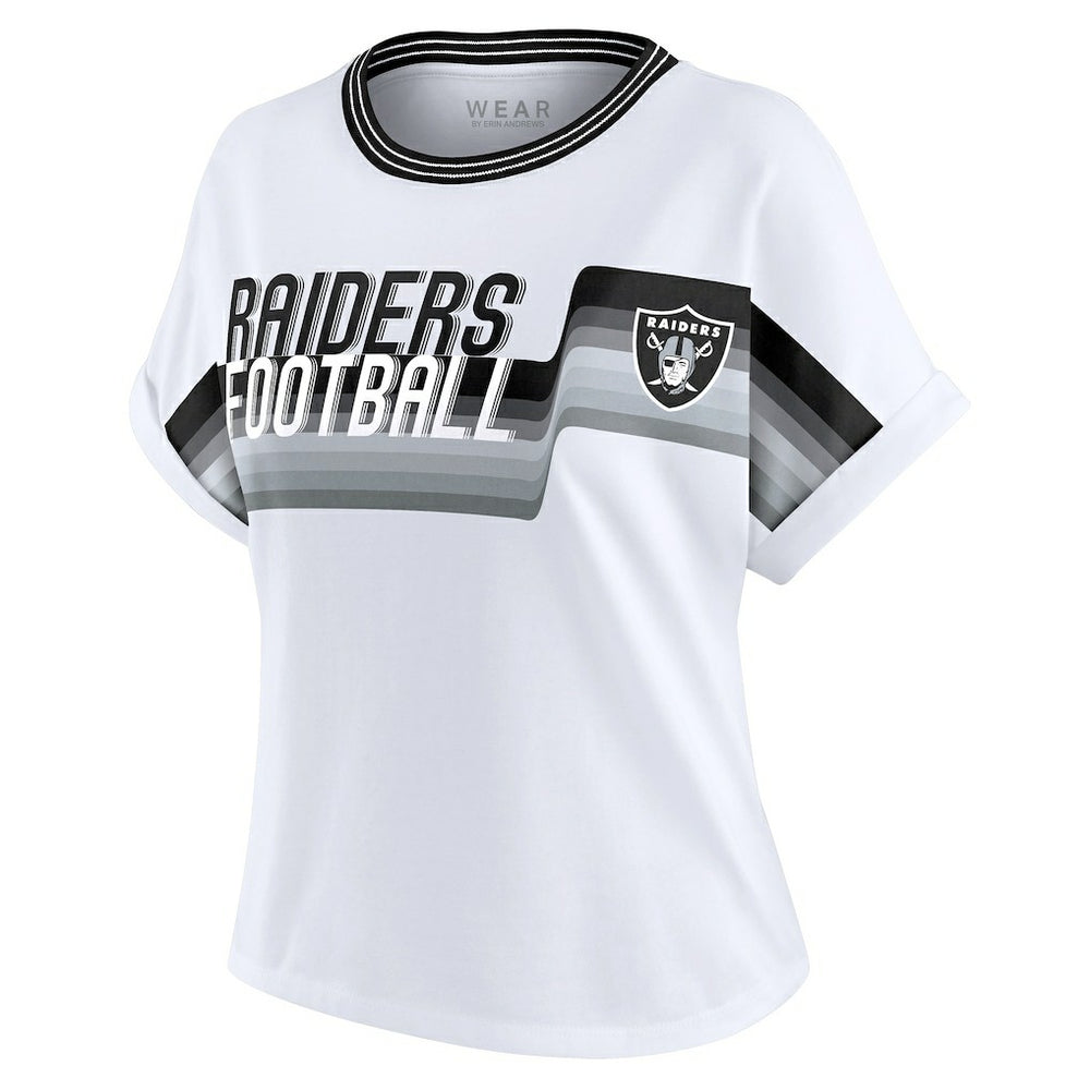 Las Vegas Raiders WEAR by Erin Andrews Women's Cropped Center Stripe Dolman T-Shirt - White - NFL