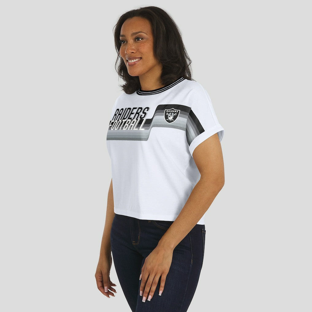 Las Vegas Raiders WEAR by Erin Andrews Women's Cropped Center Stripe Dolman T-Shirt - White - NFL