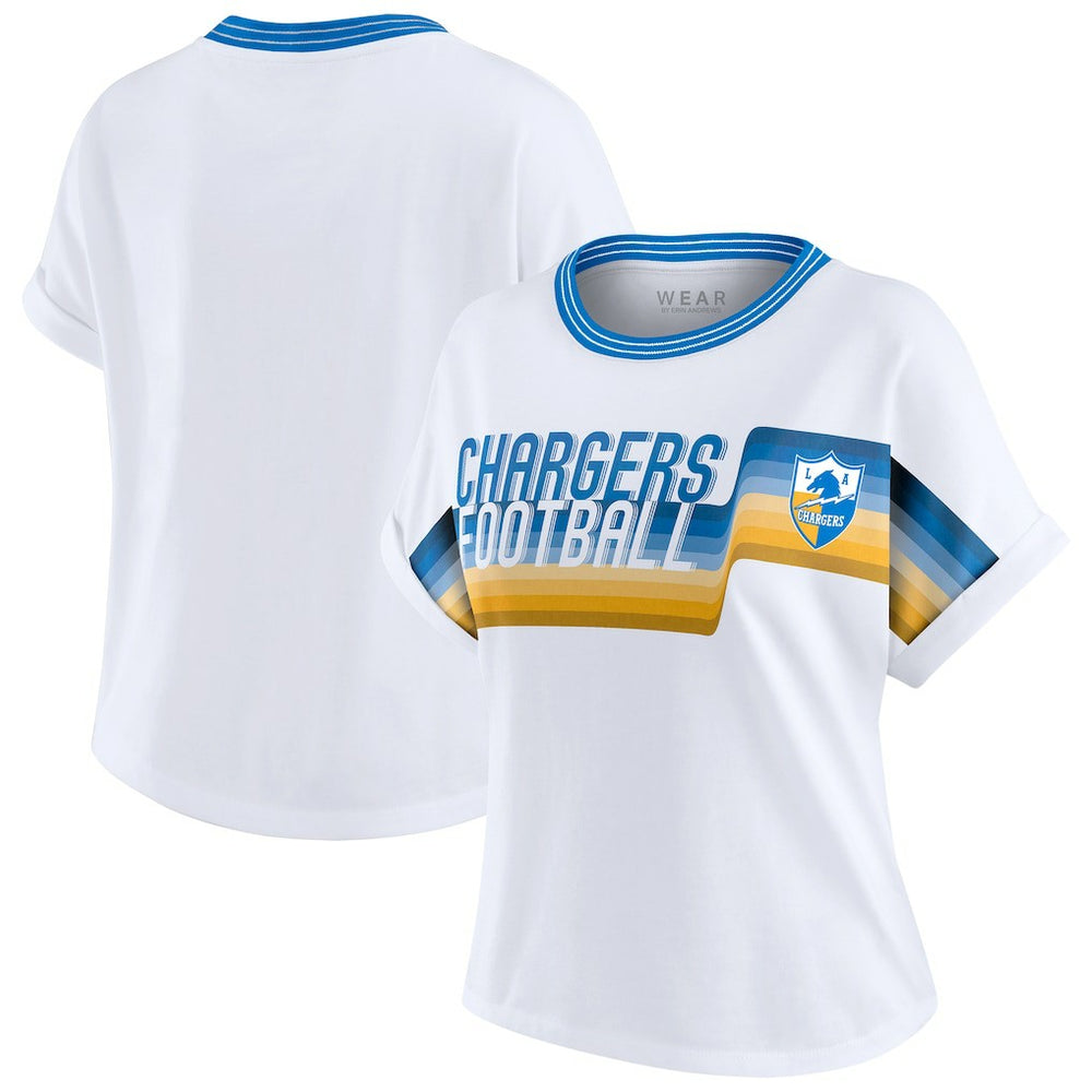 Los Angeles Chargers WEAR by Erin Andrews Women's Cropped Center Stripe Dolman T-Shirt - White - NFL