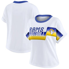 Los Angeles Rams WEAR by Erin Andrews Women's Cropped Center Stripe Dolman T-Shirt - White - NFL