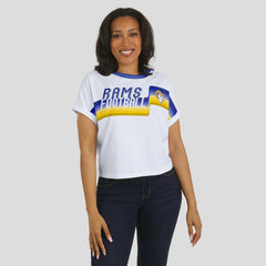 Los Angeles Rams WEAR by Erin Andrews Women's Cropped Center Stripe Dolman T-Shirt - White - NFL
