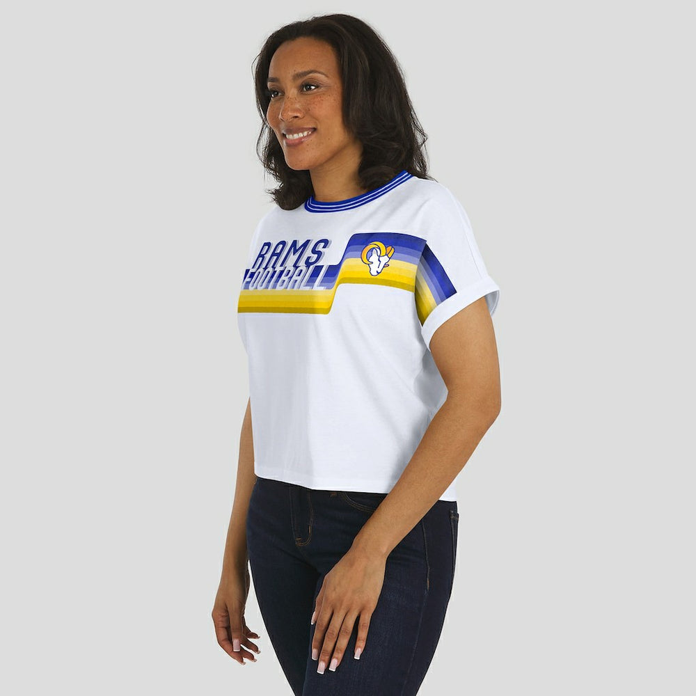 Los Angeles Rams WEAR by Erin Andrews Women's Cropped Center Stripe Dolman T-Shirt - White - NFL
