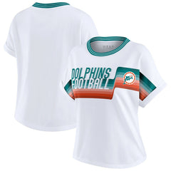 Miami Dolphins WEAR by Erin Andrews Women's Cropped Center Stripe Dolman T-Shirt - White - NFL